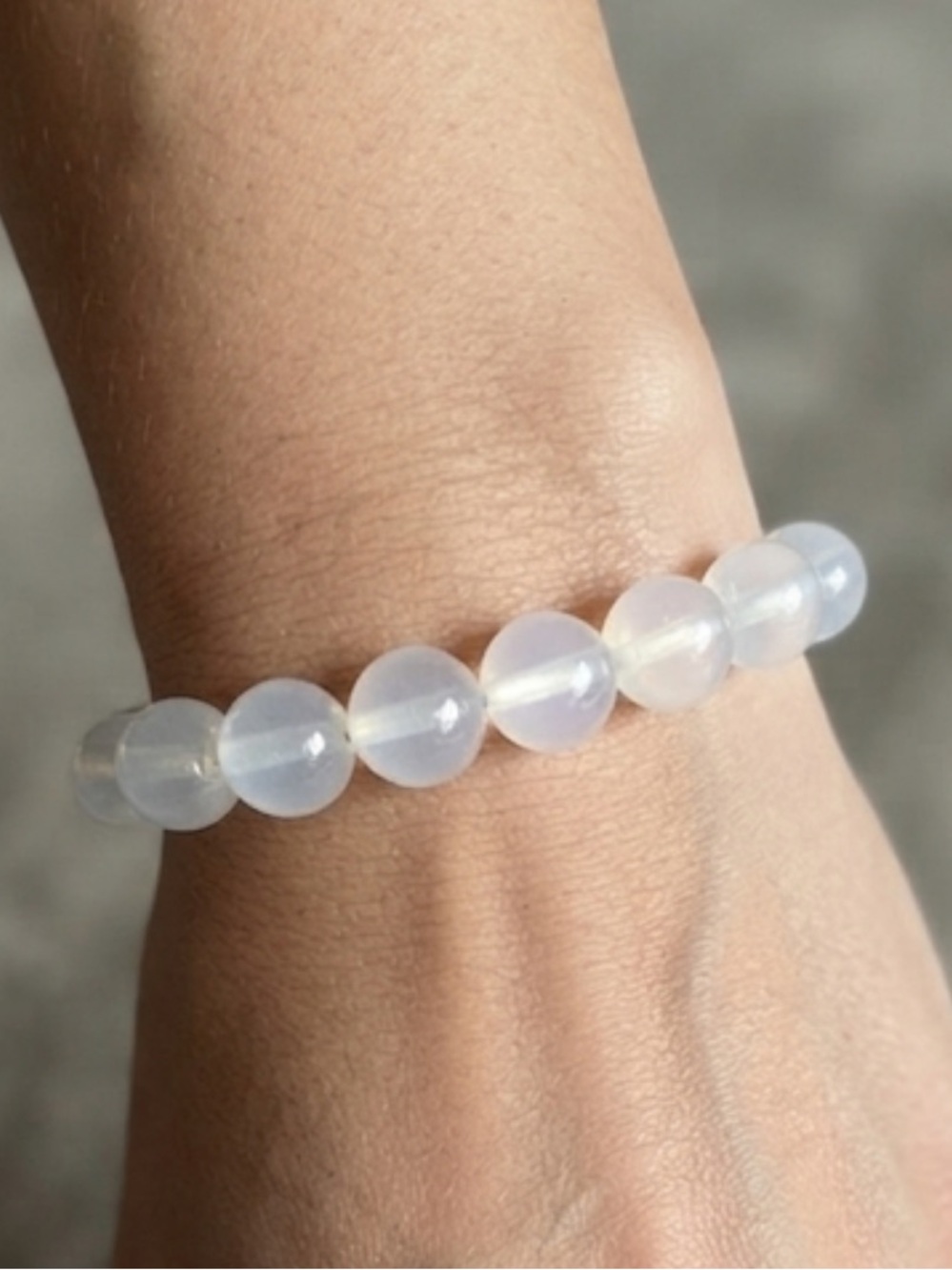 Translucent White Beaded Stretch Bracelet